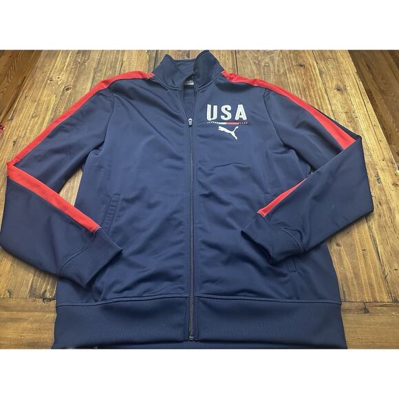 Puma USA Men’s Blue Track Jacket Size Large Soccer Athletic Patriotic - Picture 1 of 13